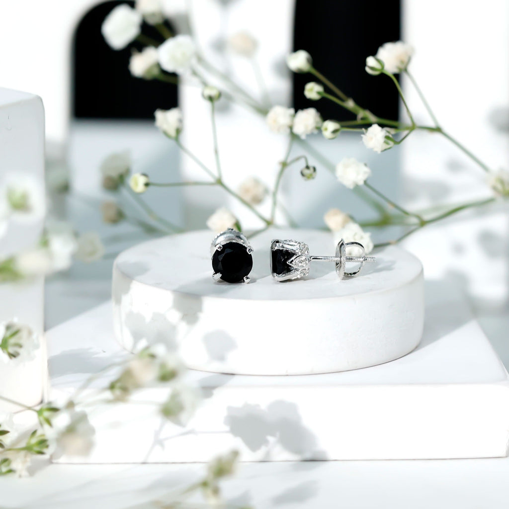 3 CT Lab Created Black Diamond Stud Earrings with White Diamond
