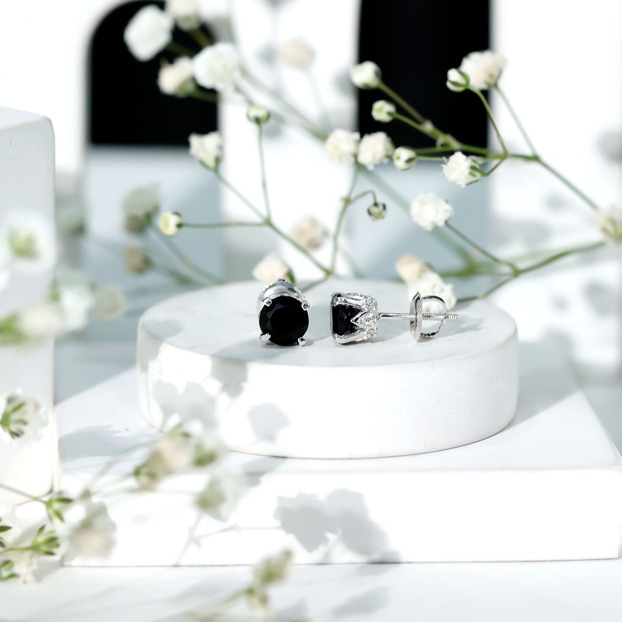 3 CT Lab Created Black Diamond Stud Earrings with White Diamond