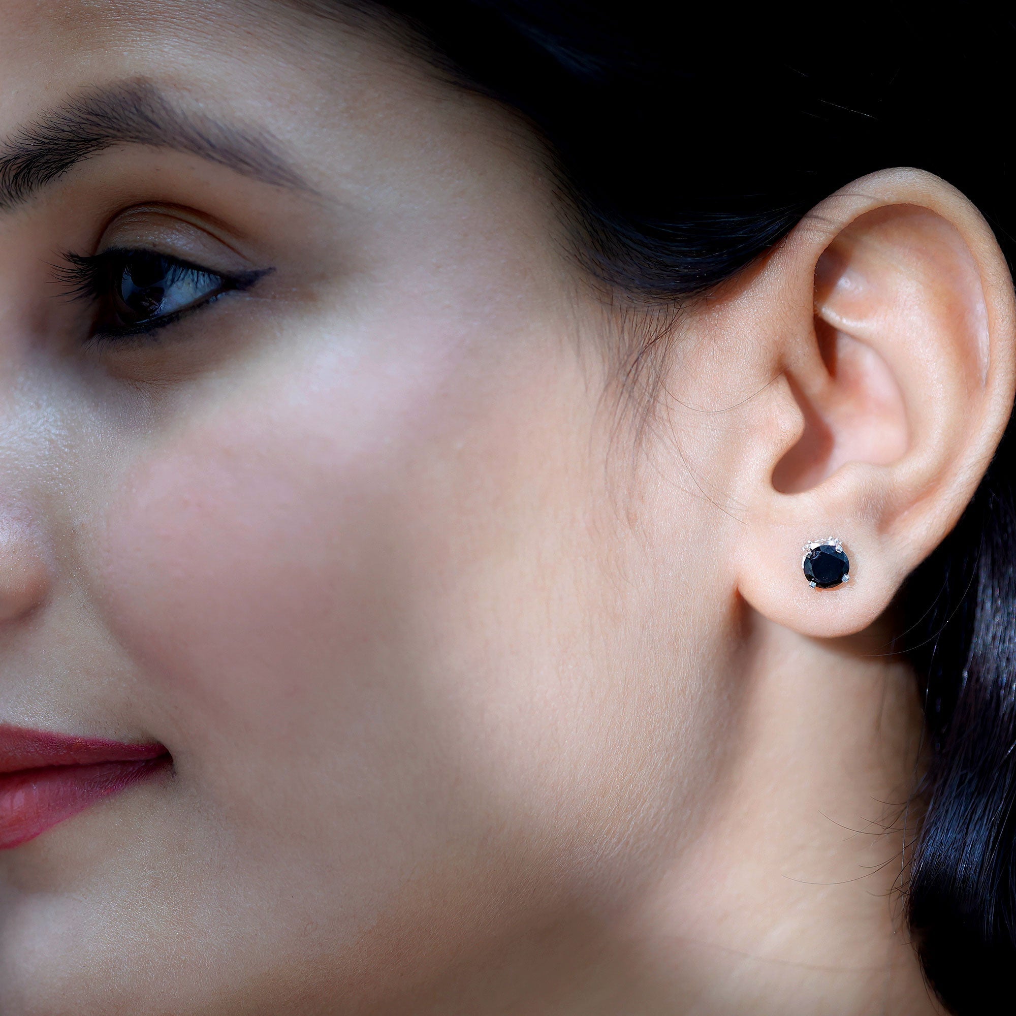 3 CT Lab Created Black Diamond Stud Earrings with White Diamond