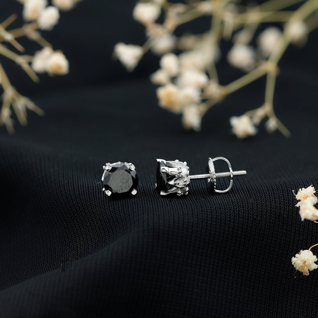 3 CT Lab Created Black Diamond Stud Earrings with White Diamond