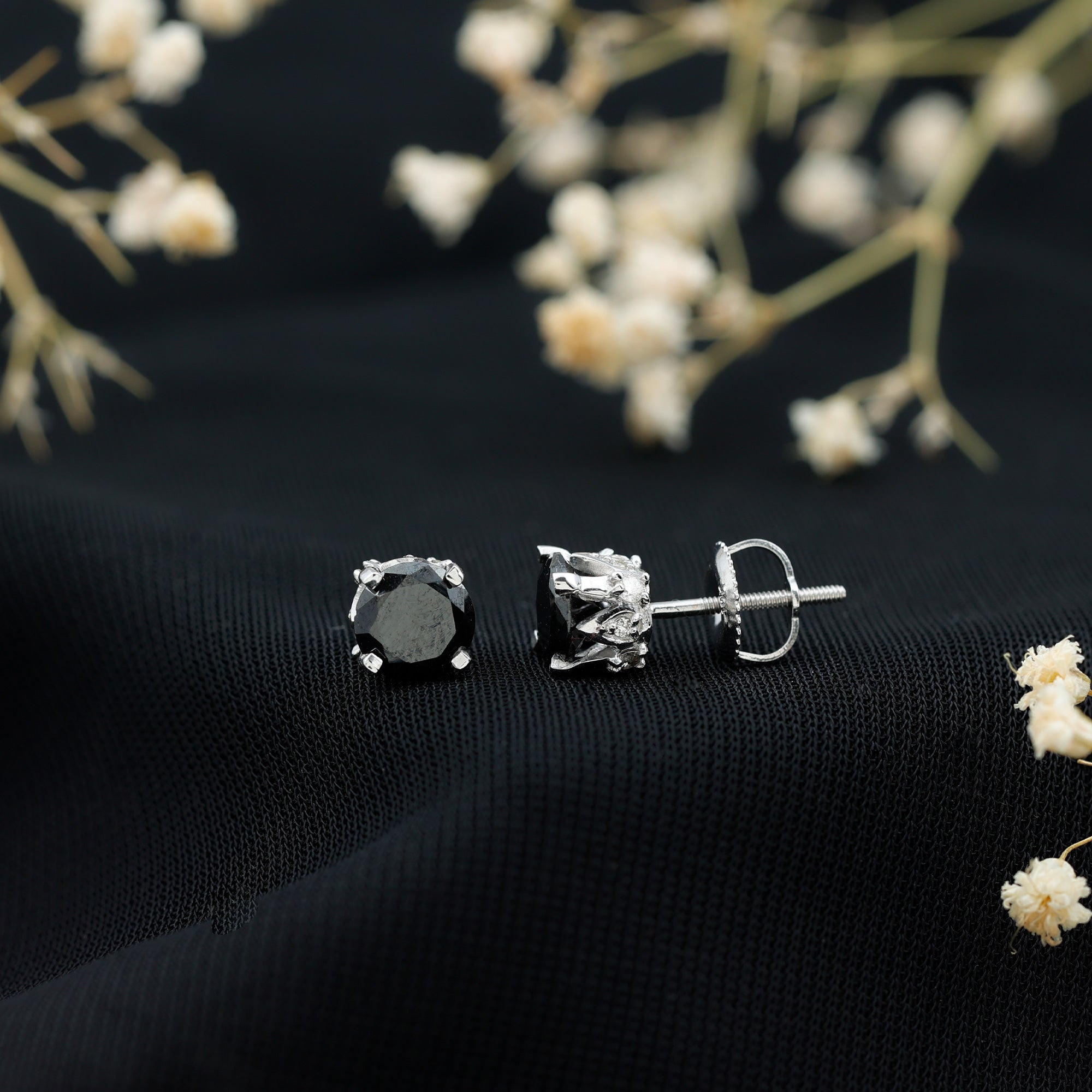 3 CT Lab Created Black Diamond Stud Earrings with White Diamond