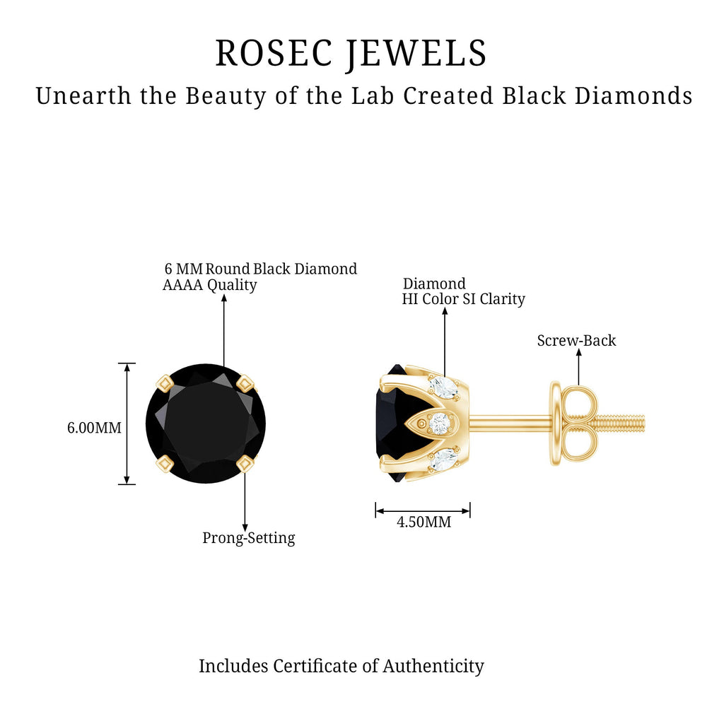 3 CT Lab Created Black Diamond Stud Earrings with White Diamond