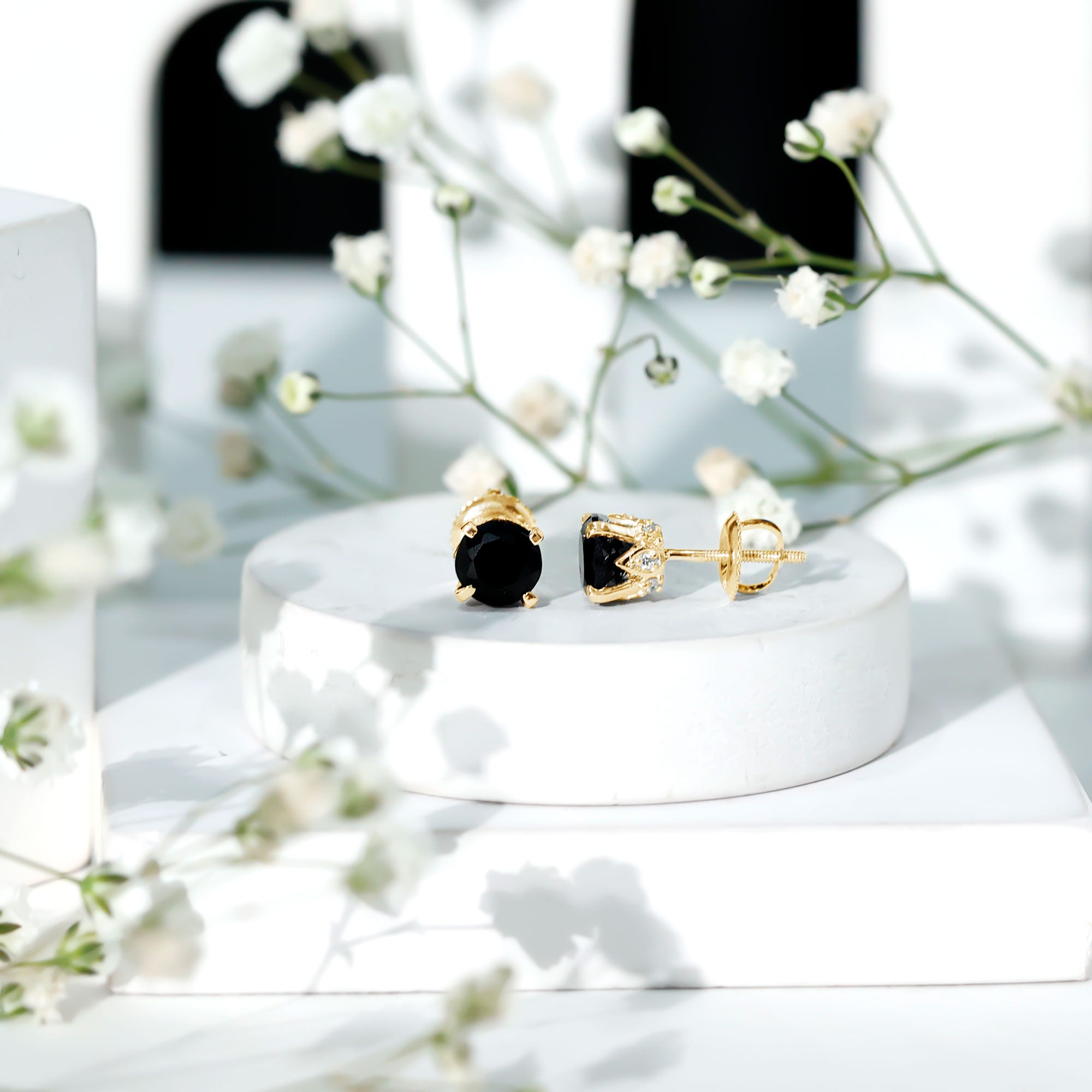 3 CT Lab Created Black Diamond Stud Earrings with White Diamond