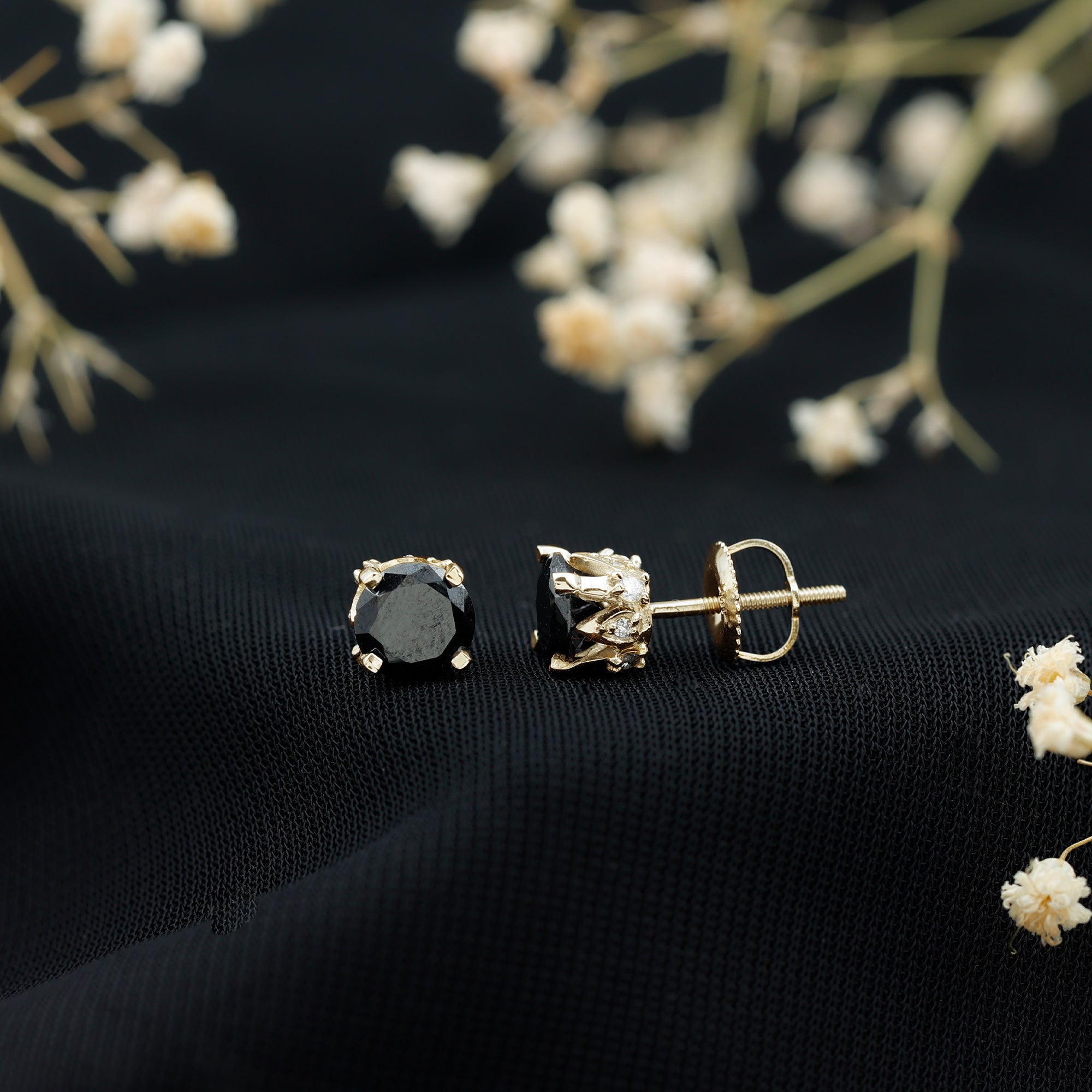 3 CT Lab Created Black Diamond Stud Earrings with White Diamond