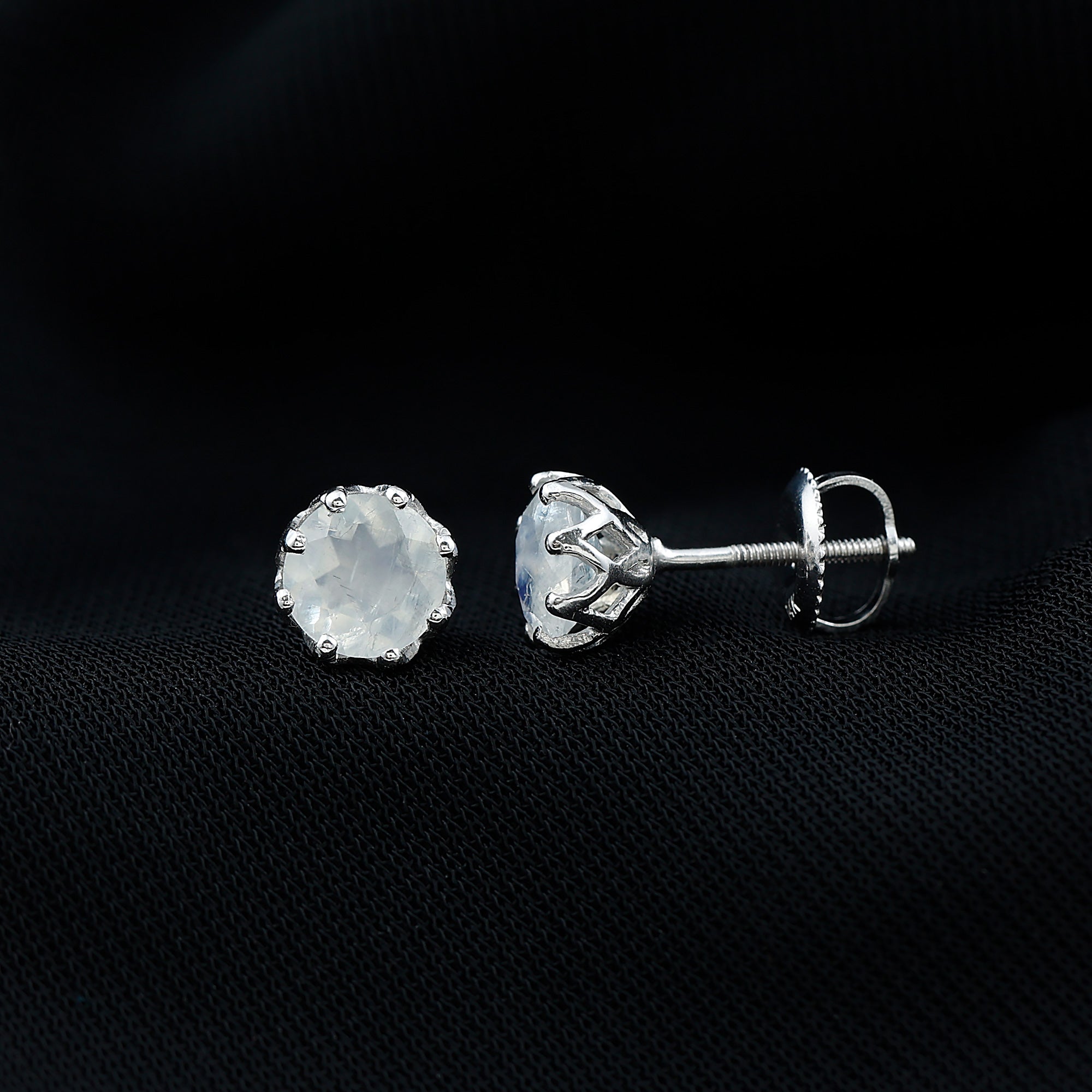 6 MM Decorative Set Moonstone Solitaire Stud Earrings