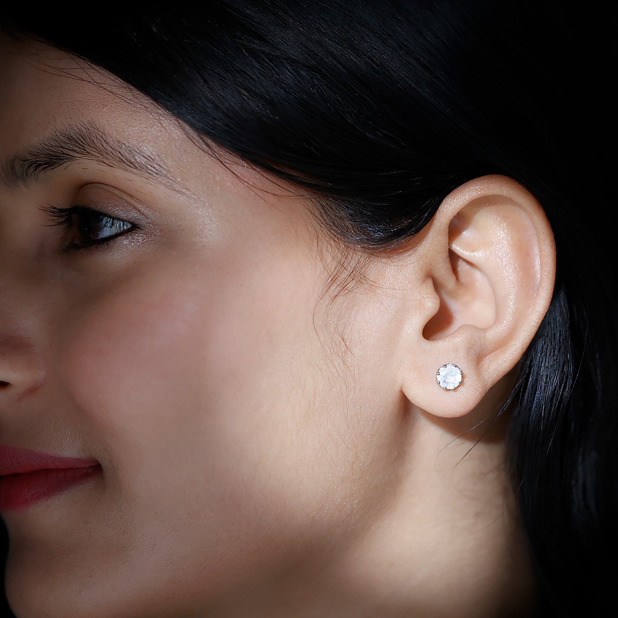 6 MM Decorative Set Moonstone Solitaire Stud Earrings