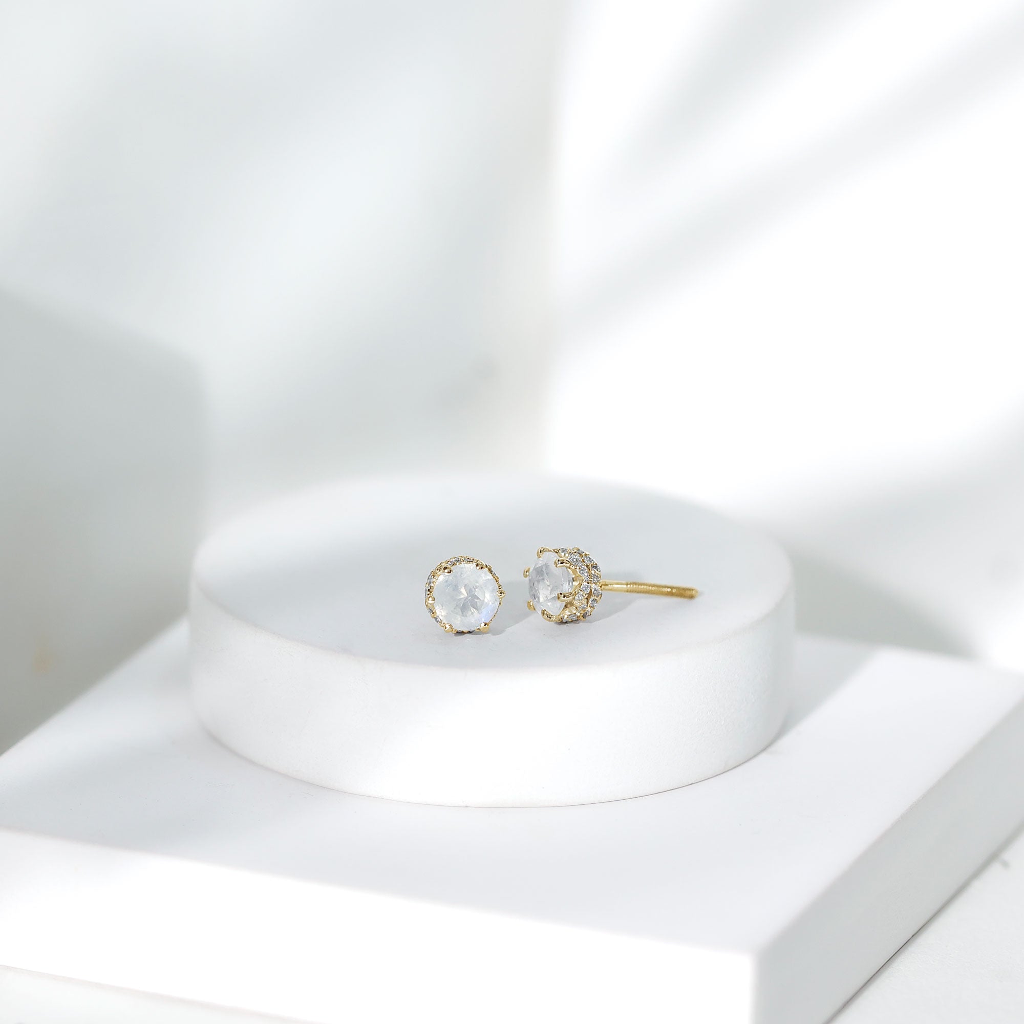 1.25 CT Moonstone Solitaire and Diamond Stud Earrings