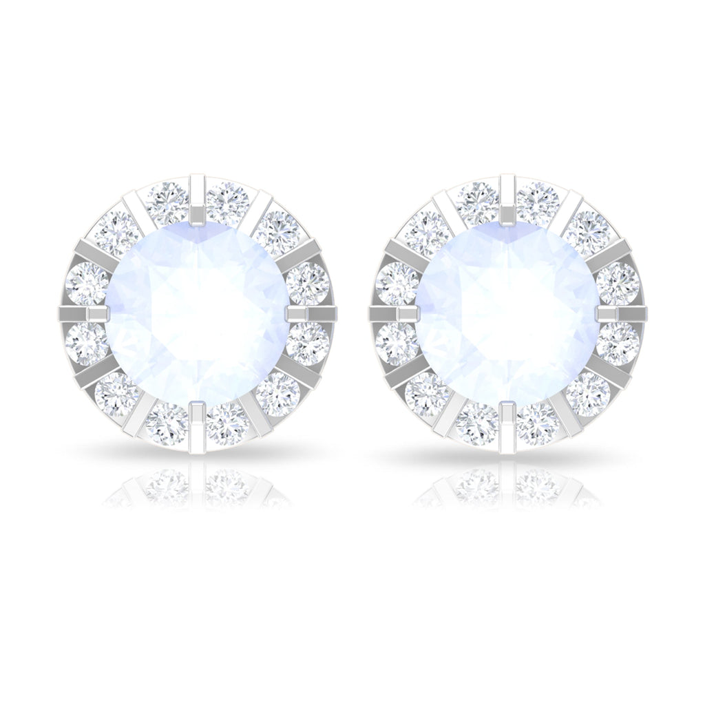 Vintage Inspired 0.74 Carat Moonstone and Diamond Halo Stud Earrings