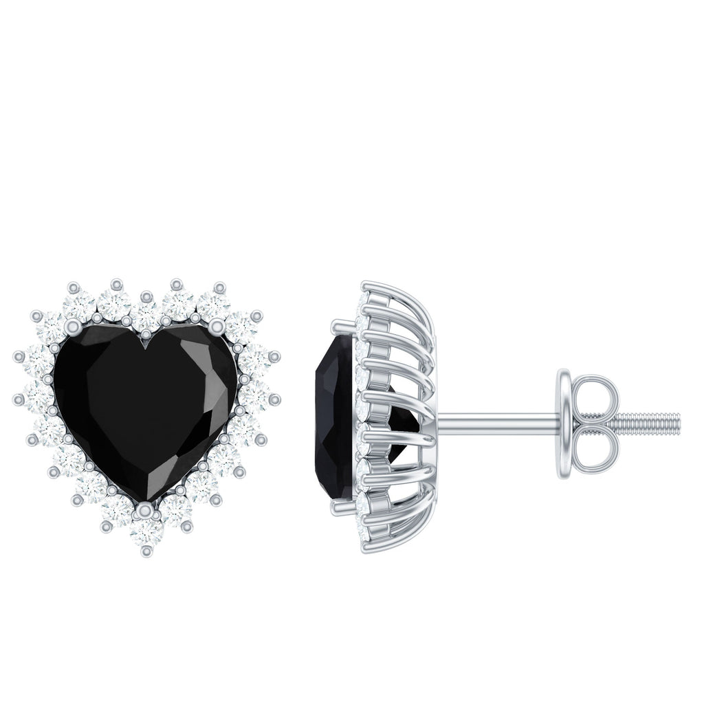 Lab Created Black Diamond Heart Stud Earrings With Moissanite Halo