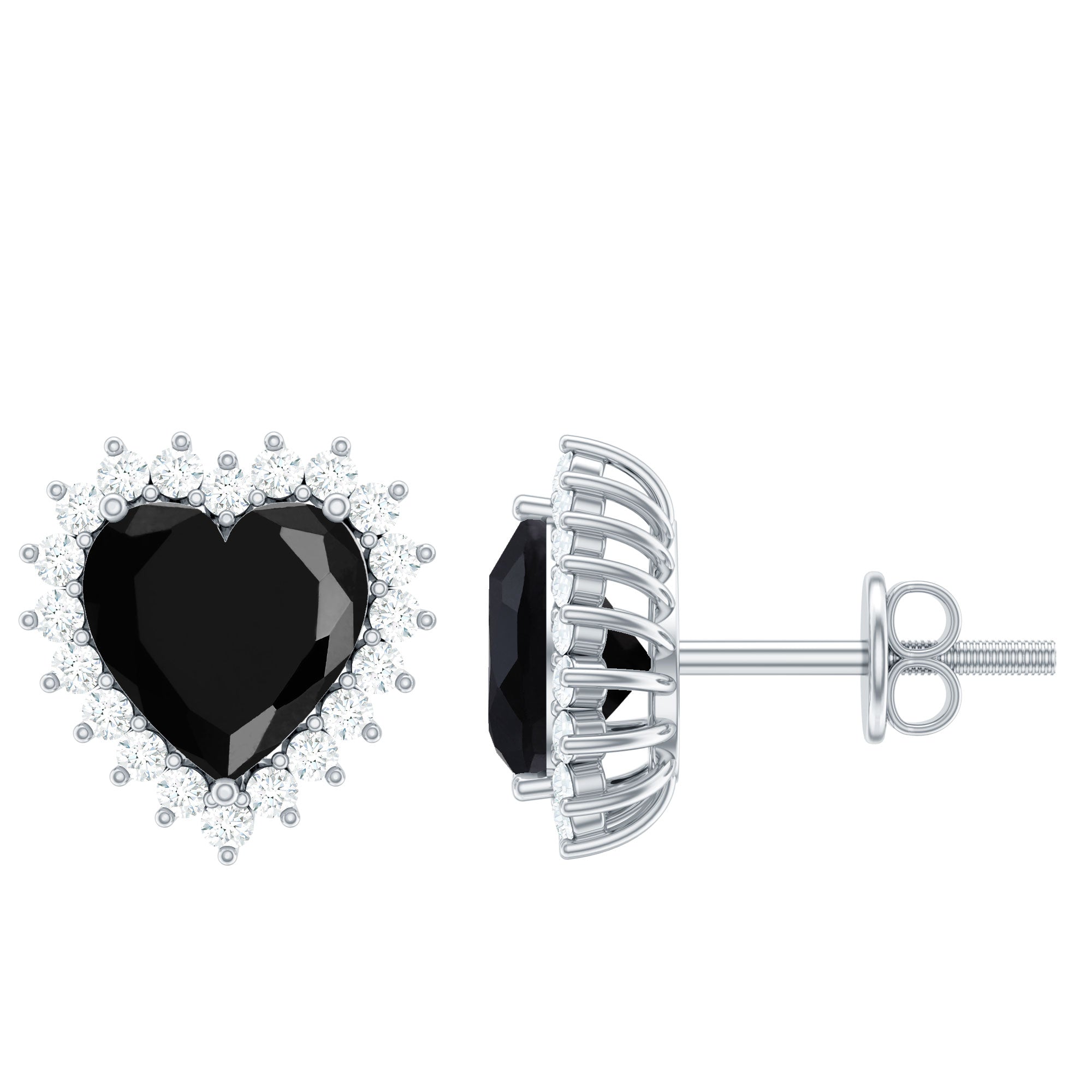 Lab Created Black Diamond Heart Stud Earrings With Moissanite Halo