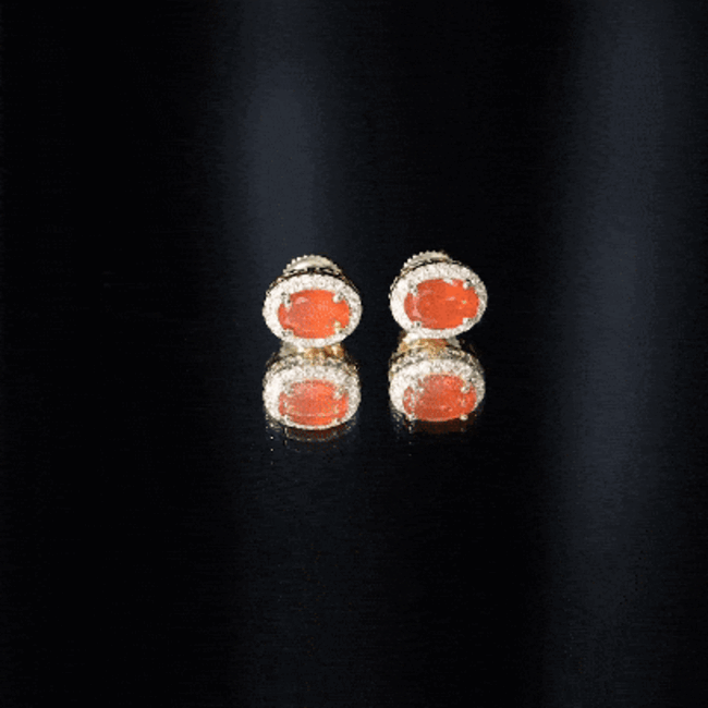 1.50 CT Oval Cut Fire Opal and Diamond Halo Stud Earrings