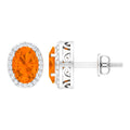 1.50 CT Oval Cut Fire Opal and Diamond Halo Stud Earrings