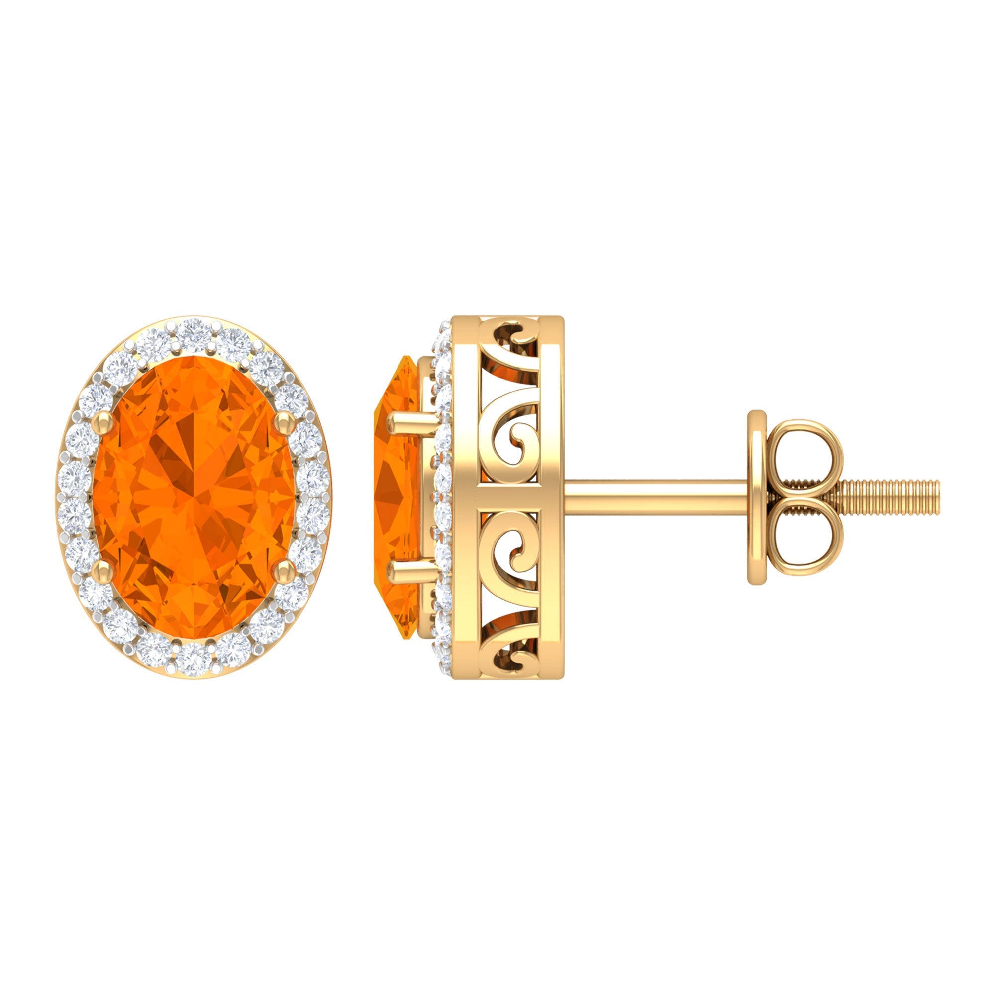 1.50 CT Oval Cut Fire Opal and Diamond Halo Stud Earrings