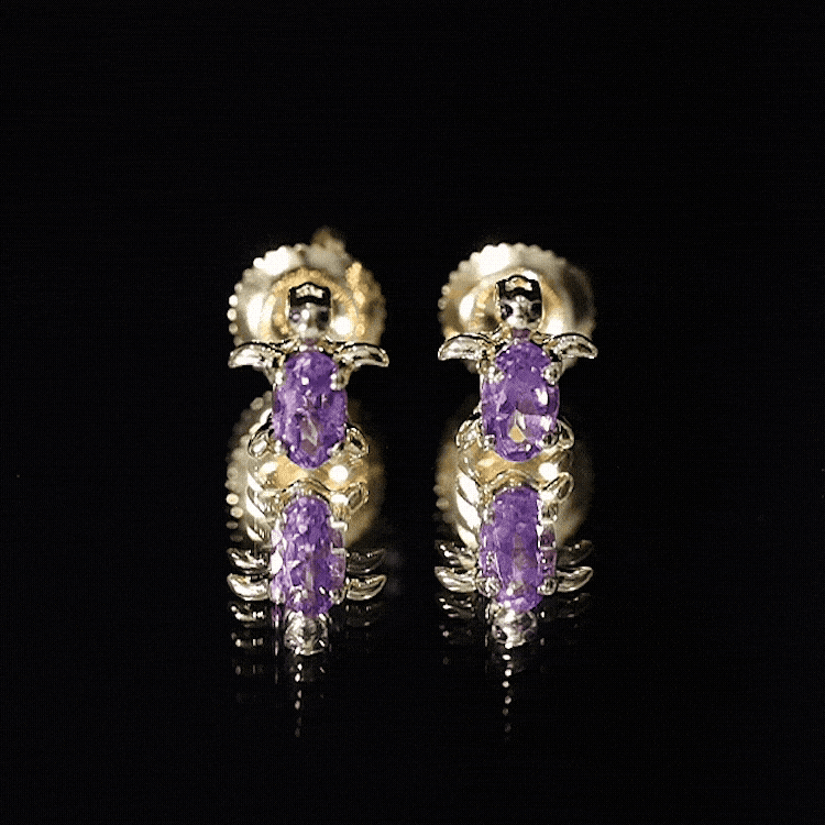 Natural 3X5 MM Oval Amethyst Turtle Stud Earrings