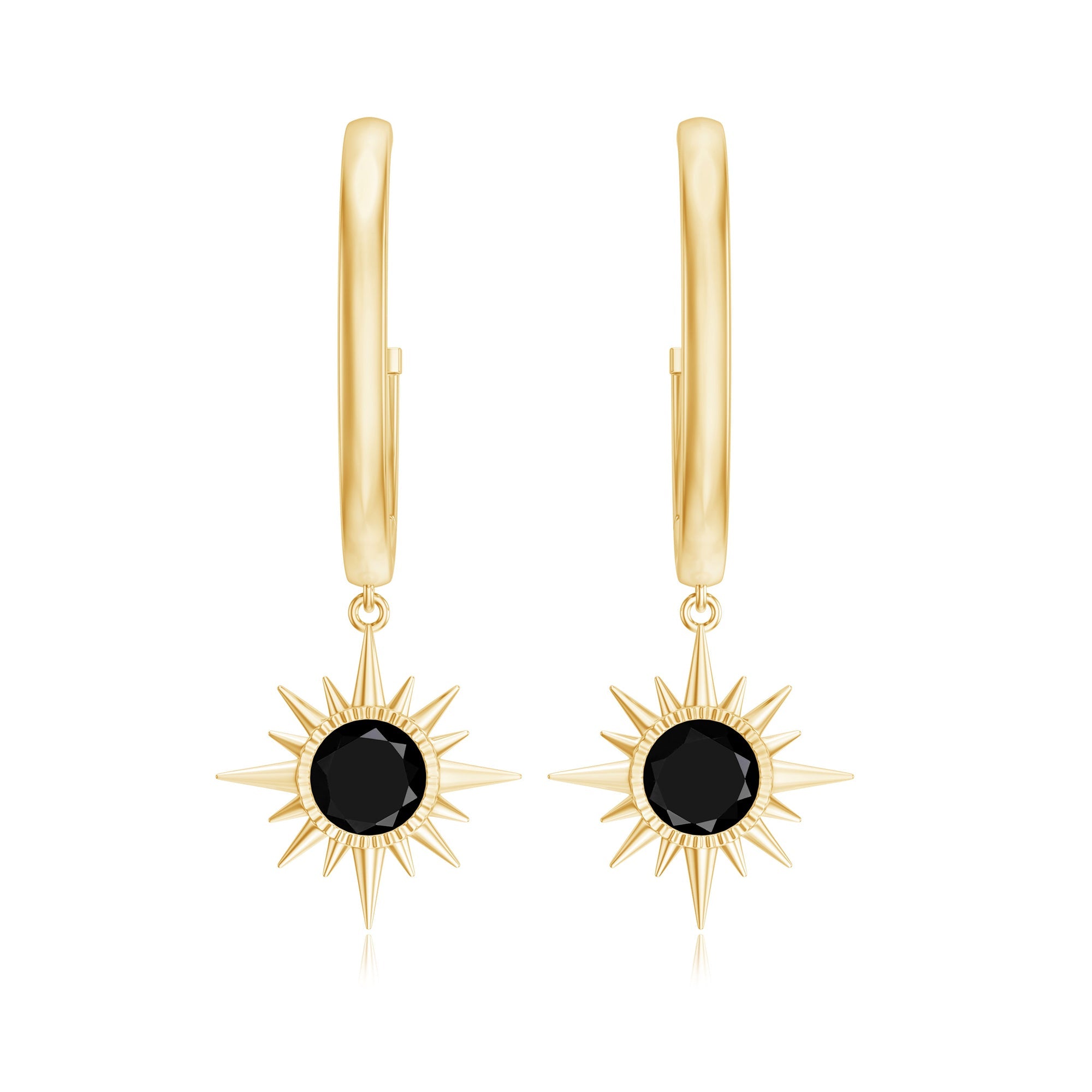 Lab Created Black Diamond Sunburst Hoop Earrings in Bezel Setting