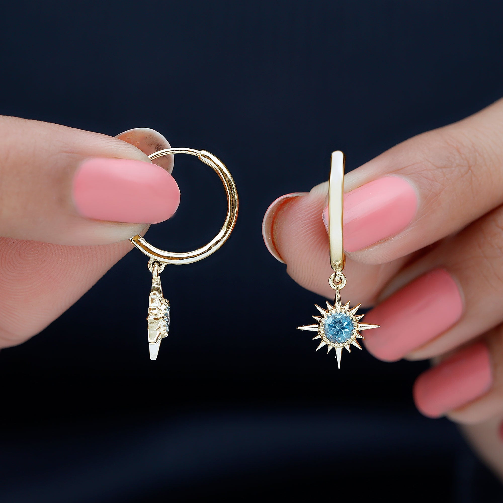 0.5 Carat Aquamarine Sunburst Hoop Earrings For Women