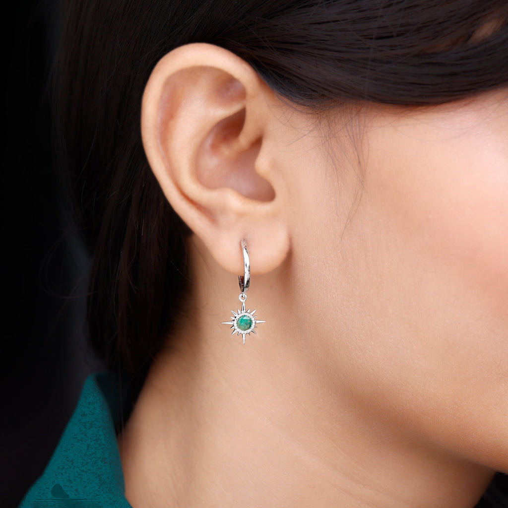 Real Emerald Sunburst Hoop Drop Earrings with Certificate