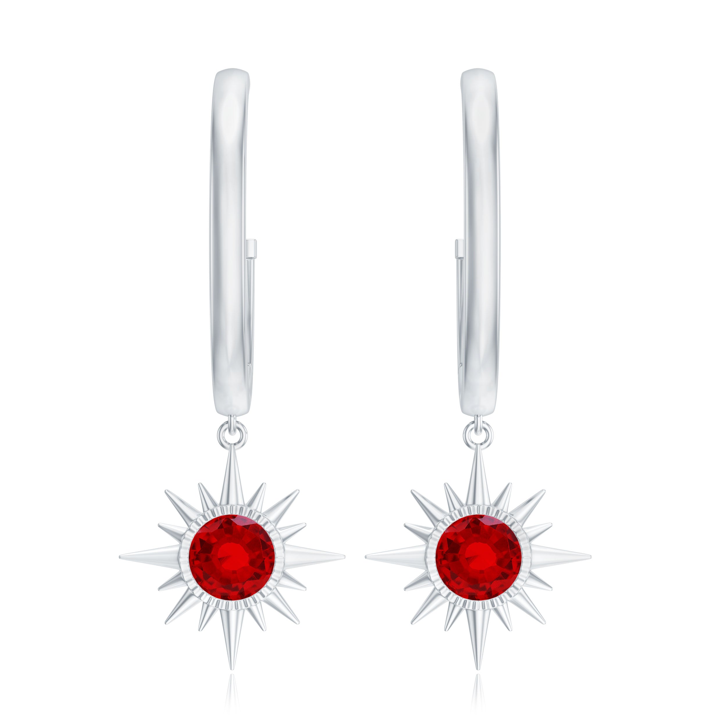 Lab Created Ruby Hoop Drop Earrings With Certificate