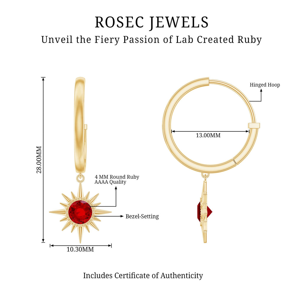 Lab Created Ruby Hoop Drop Earrings With Certificate