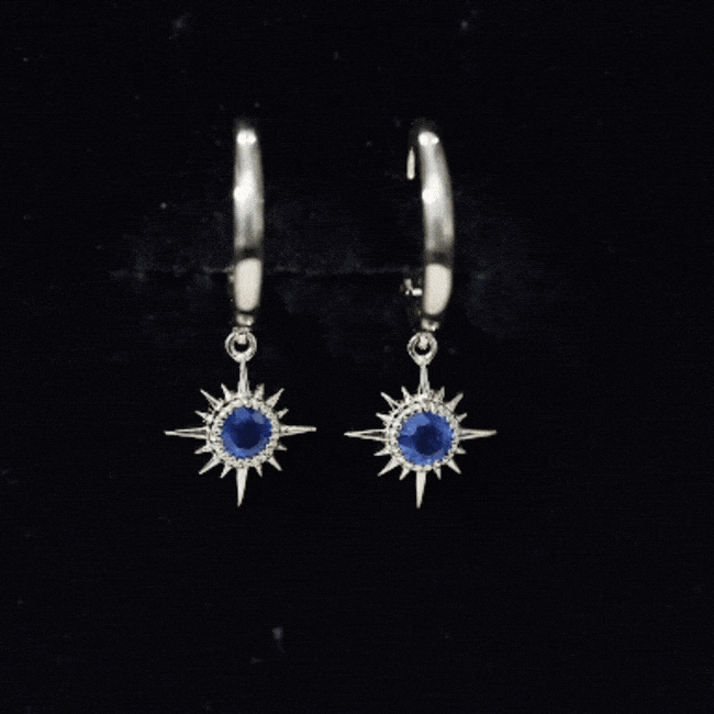 3/4 CT Milgrain Bezel Set Blue Sapphire Sunburst Drop Hoop Earrings for Women