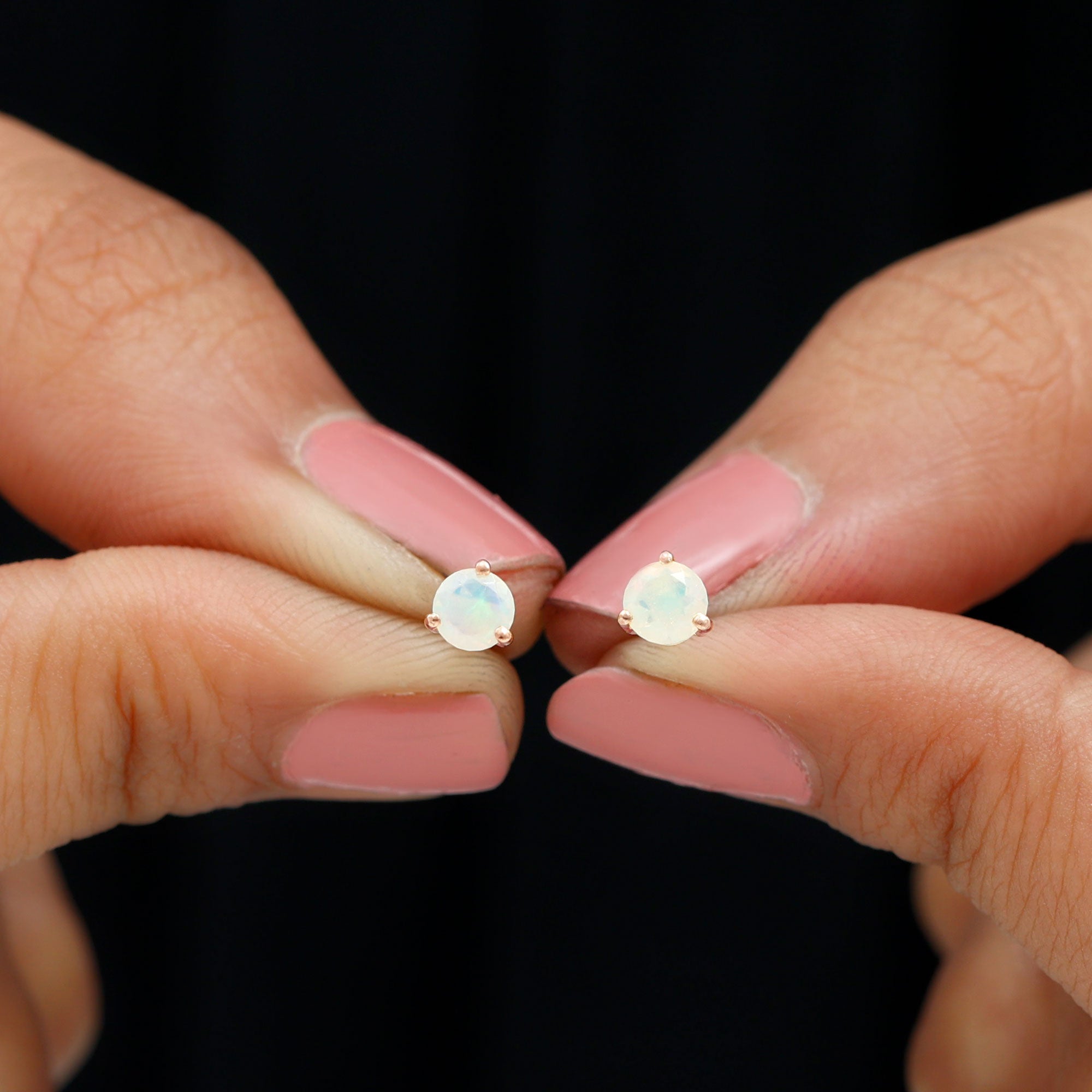 Minimalist Ethiopian Opal Solitaire Stud Earrings