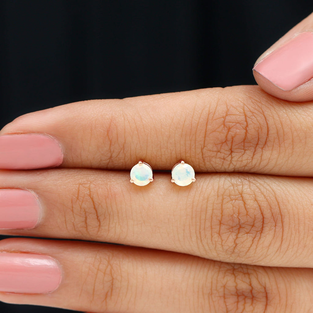 Minimalist Ethiopian Opal Solitaire Stud Earrings