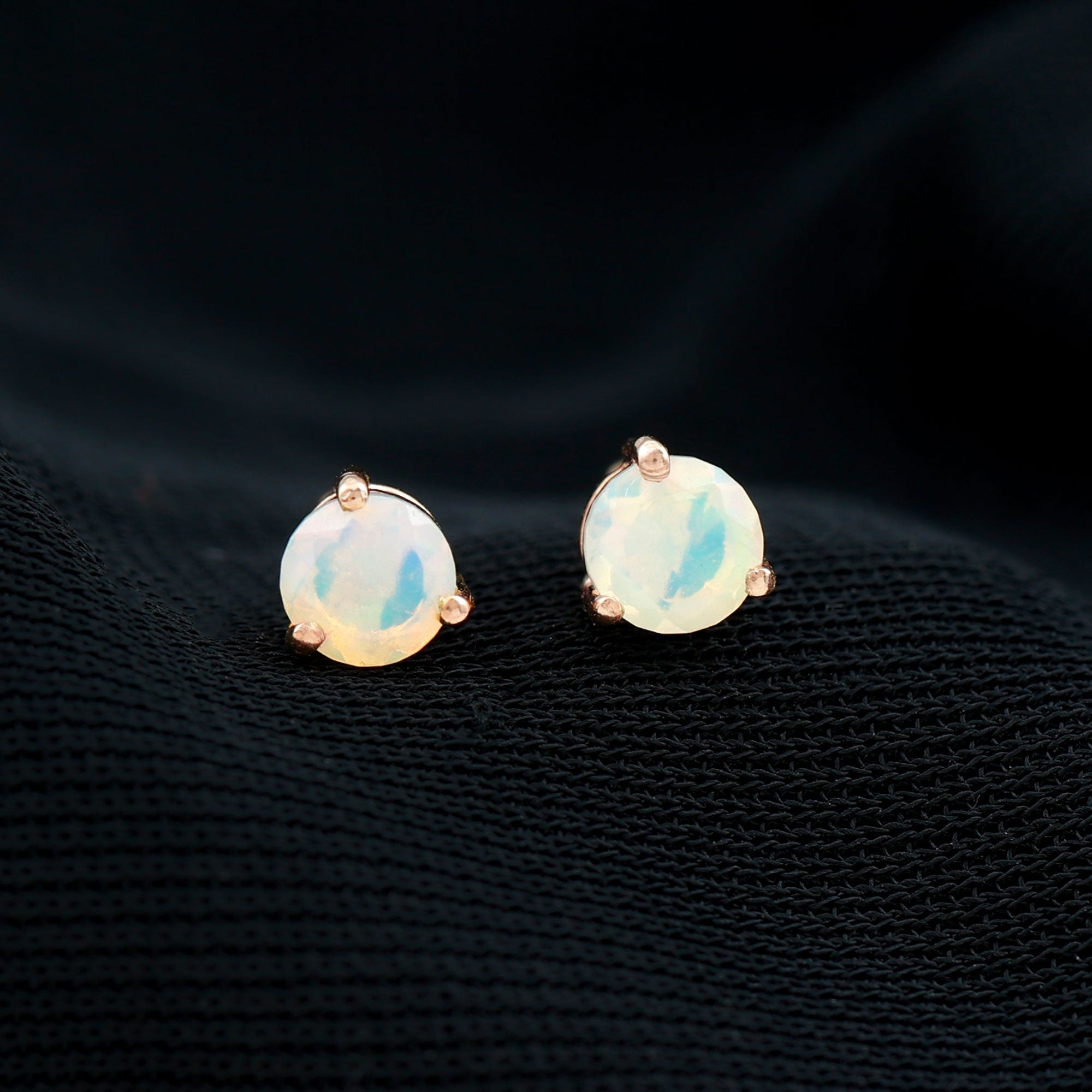 Minimalist Ethiopian Opal Solitaire Stud Earrings