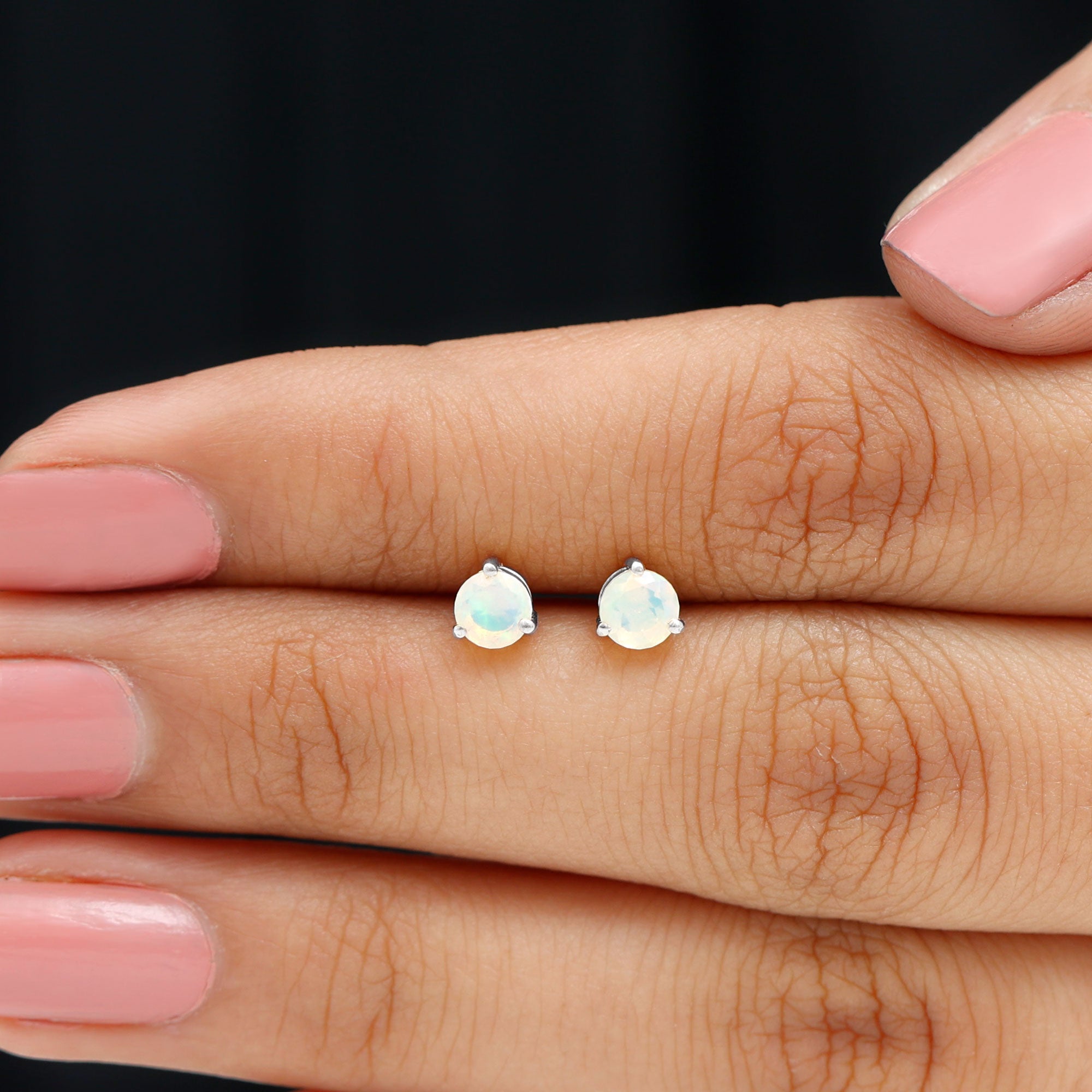 Minimalist Ethiopian Opal Solitaire Stud Earrings