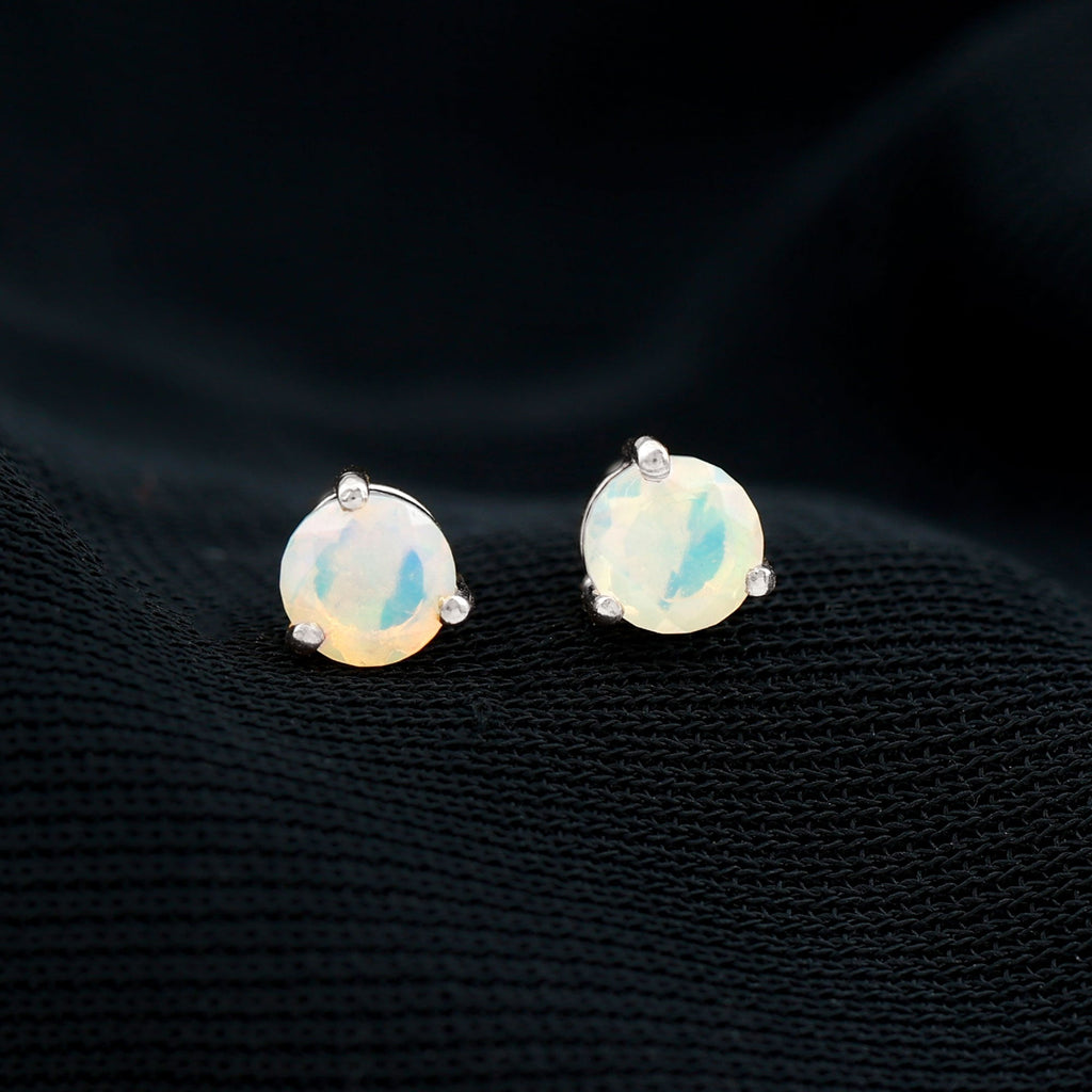 Minimalist Ethiopian Opal Solitaire Stud Earrings