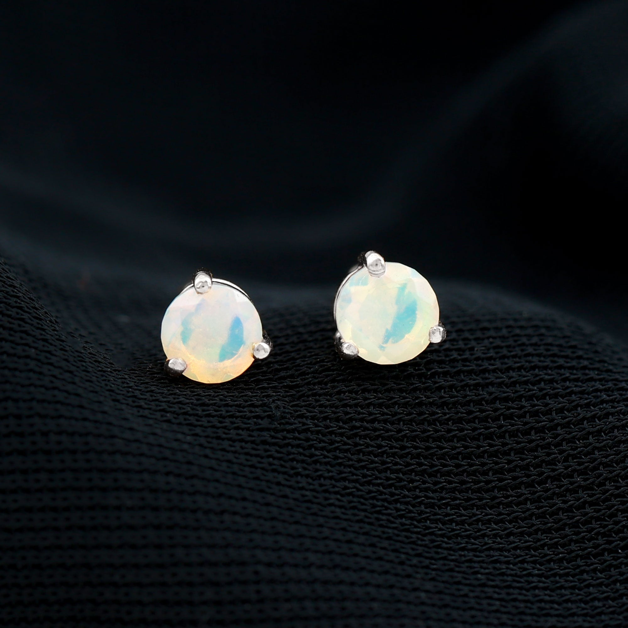 Minimalist Ethiopian Opal Solitaire Stud Earrings