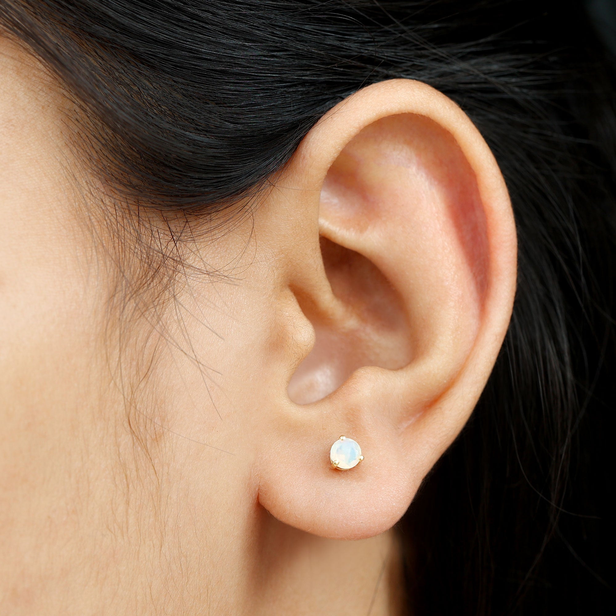 Minimalist Ethiopian Opal Solitaire Stud Earrings