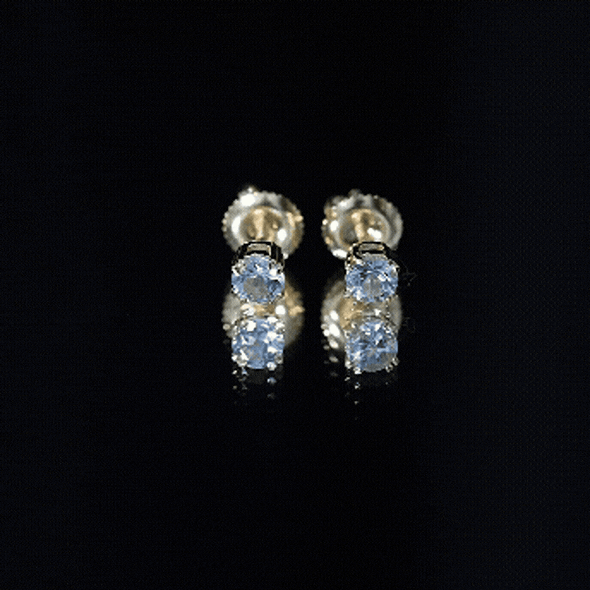 4MM Genuine Aquamarine Solitaire Stud Earrings in Double Claw Prong Setting