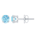 4MM Genuine Aquamarine Solitaire Stud Earrings in Double Claw Prong Setting