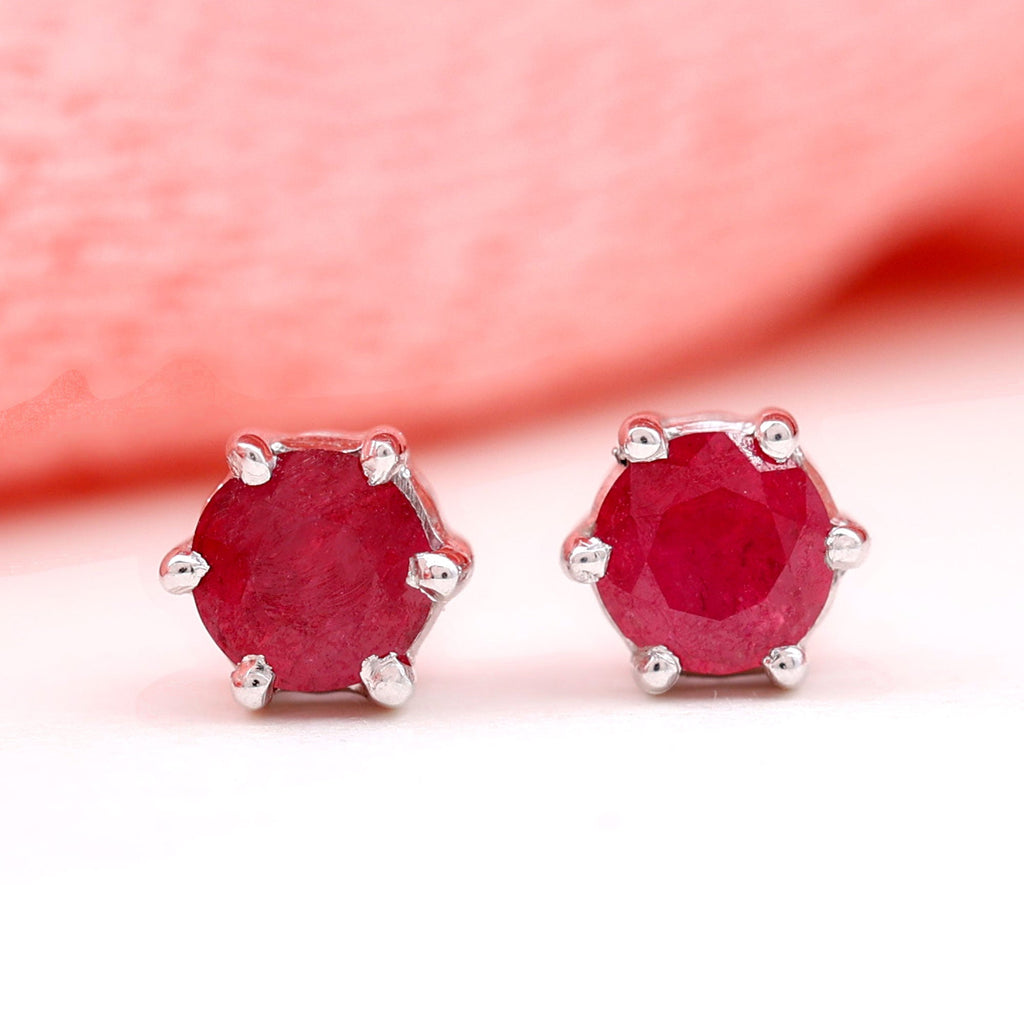 Minimalist Ruby Solitaire Stud Earrings for Women