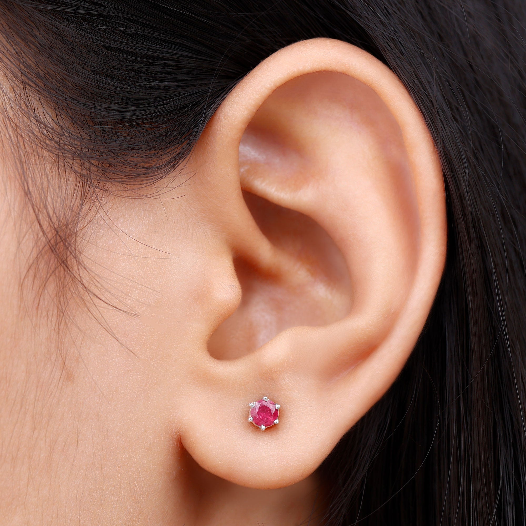 Minimalist Ruby Solitaire Stud Earrings for Women