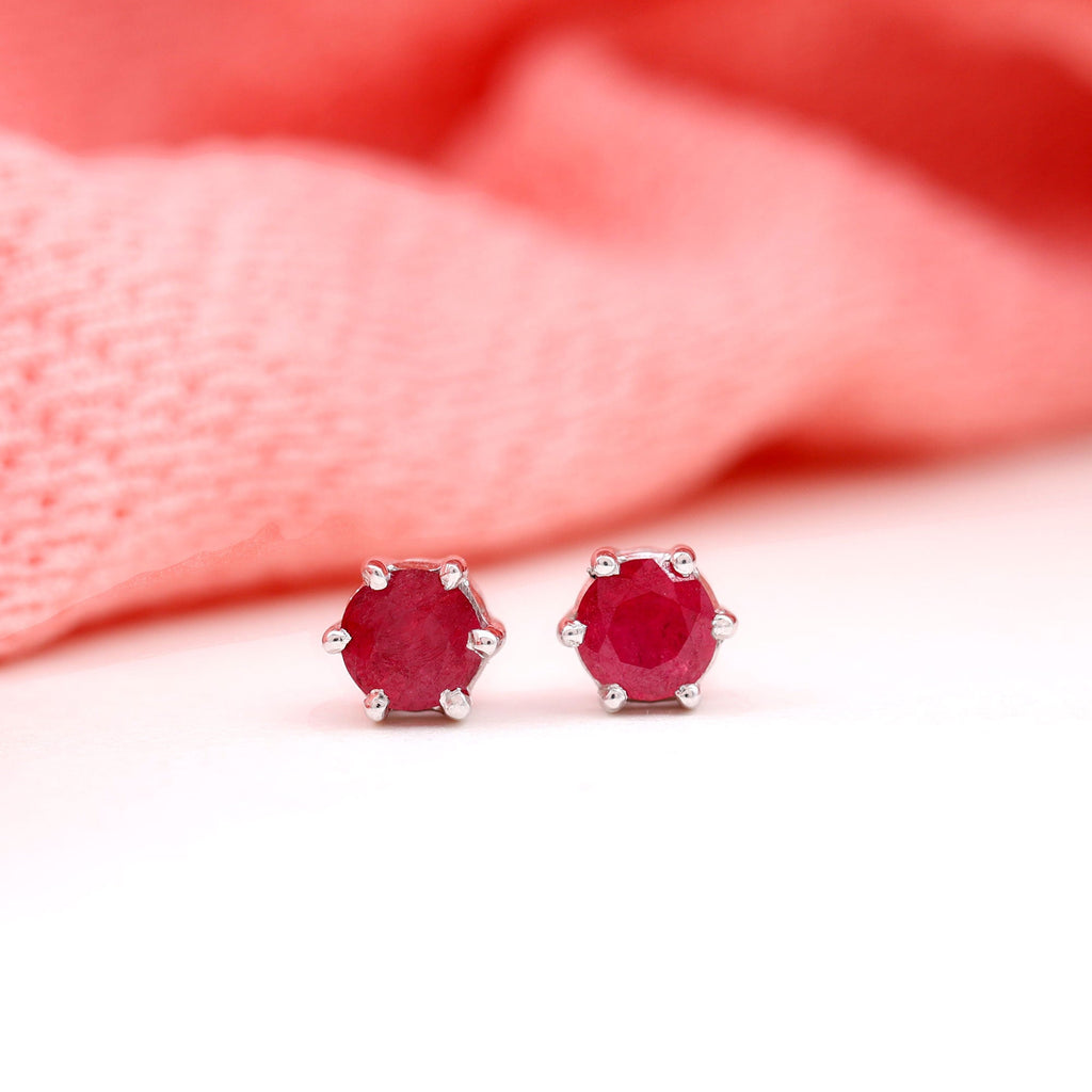 Minimalist Ruby Solitaire Stud Earrings for Women