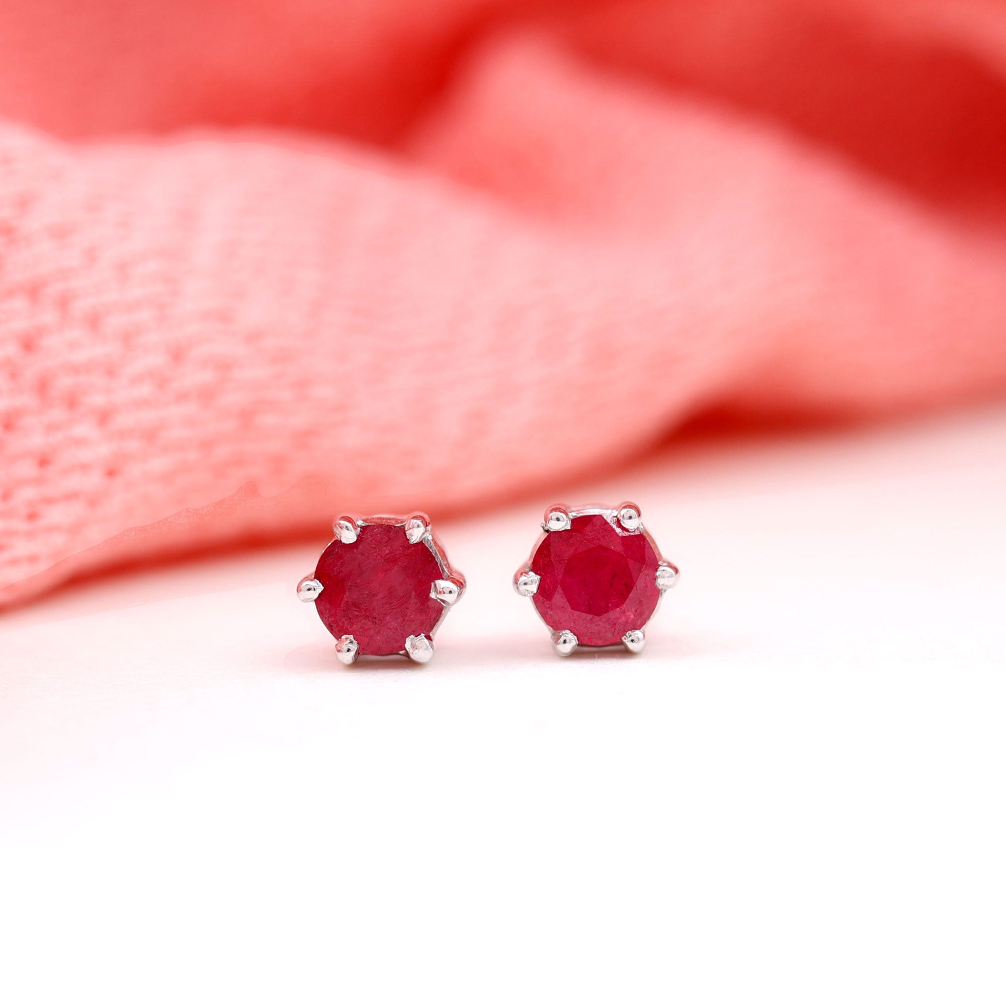 Minimalist Ruby Solitaire Stud Earrings for Women