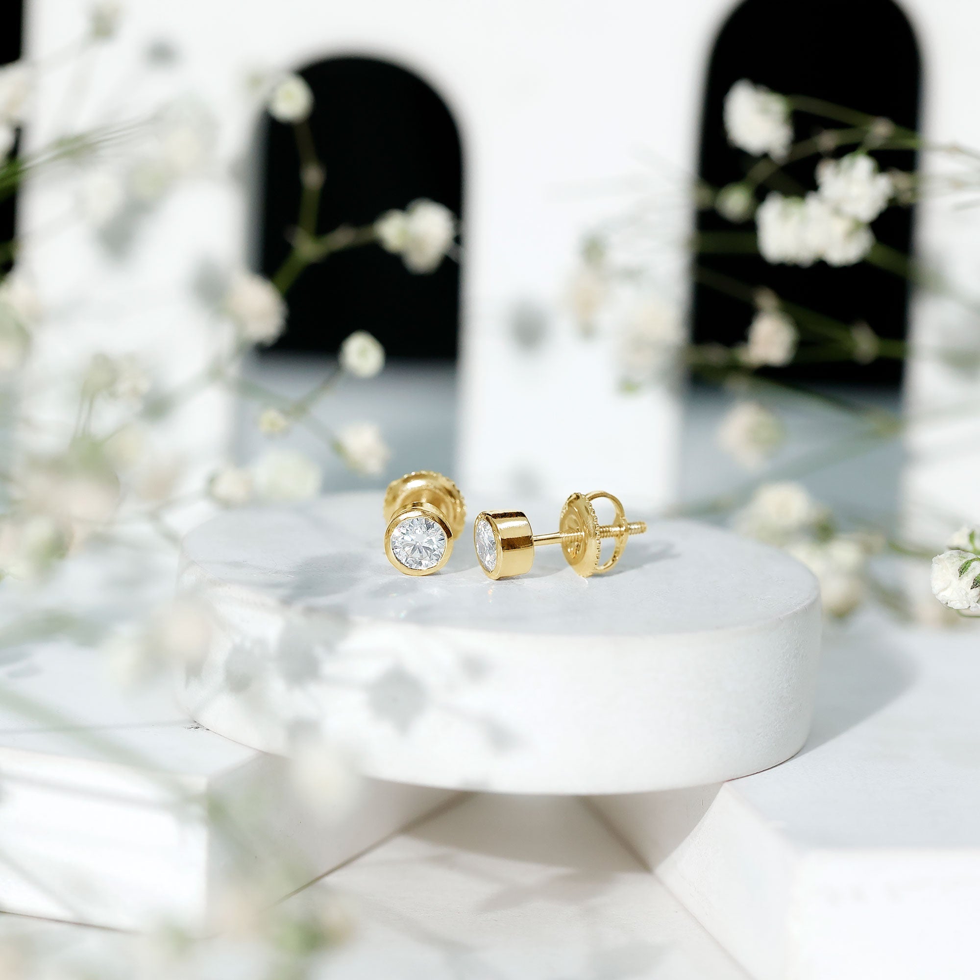 Certified Moissanite Solitaire Stud Earrings in Bezel Setting
