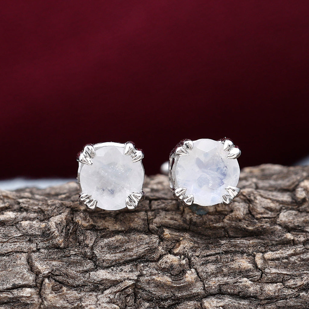 0.74 Carat Moonstone Solitaire Stud Earrings for Women