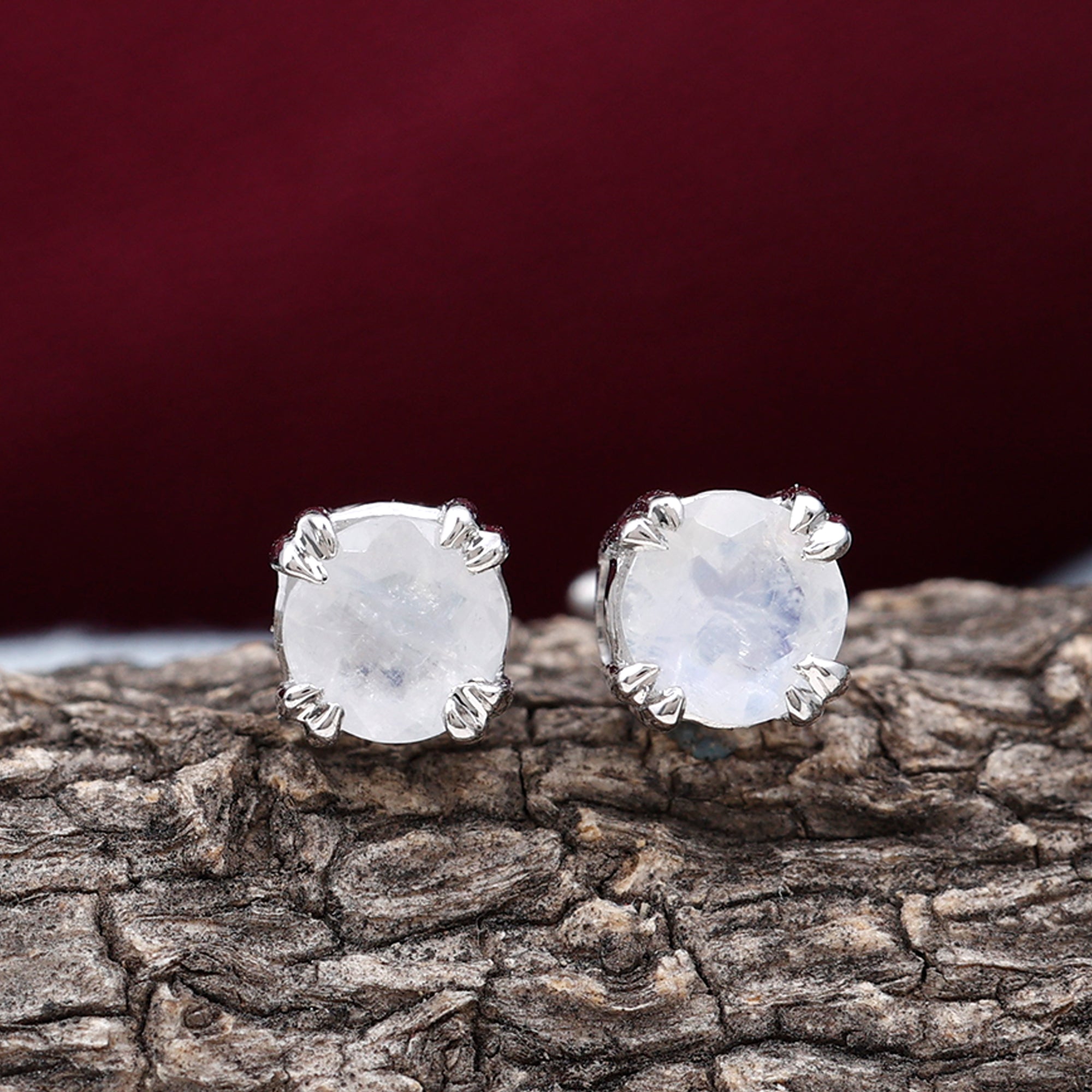 0.74 Carat Moonstone Solitaire Stud Earrings for Women