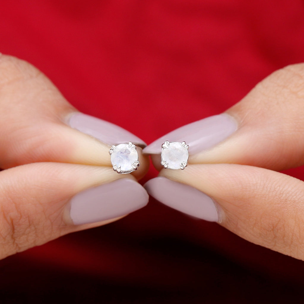 0.74 Carat Moonstone Solitaire Stud Earrings for Women