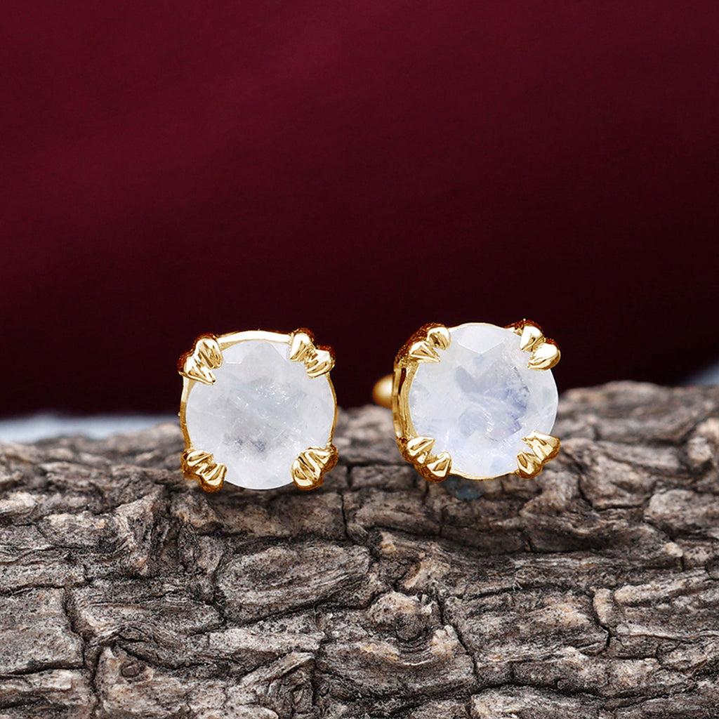 0.74 Carat Moonstone Solitaire Stud Earrings for Women