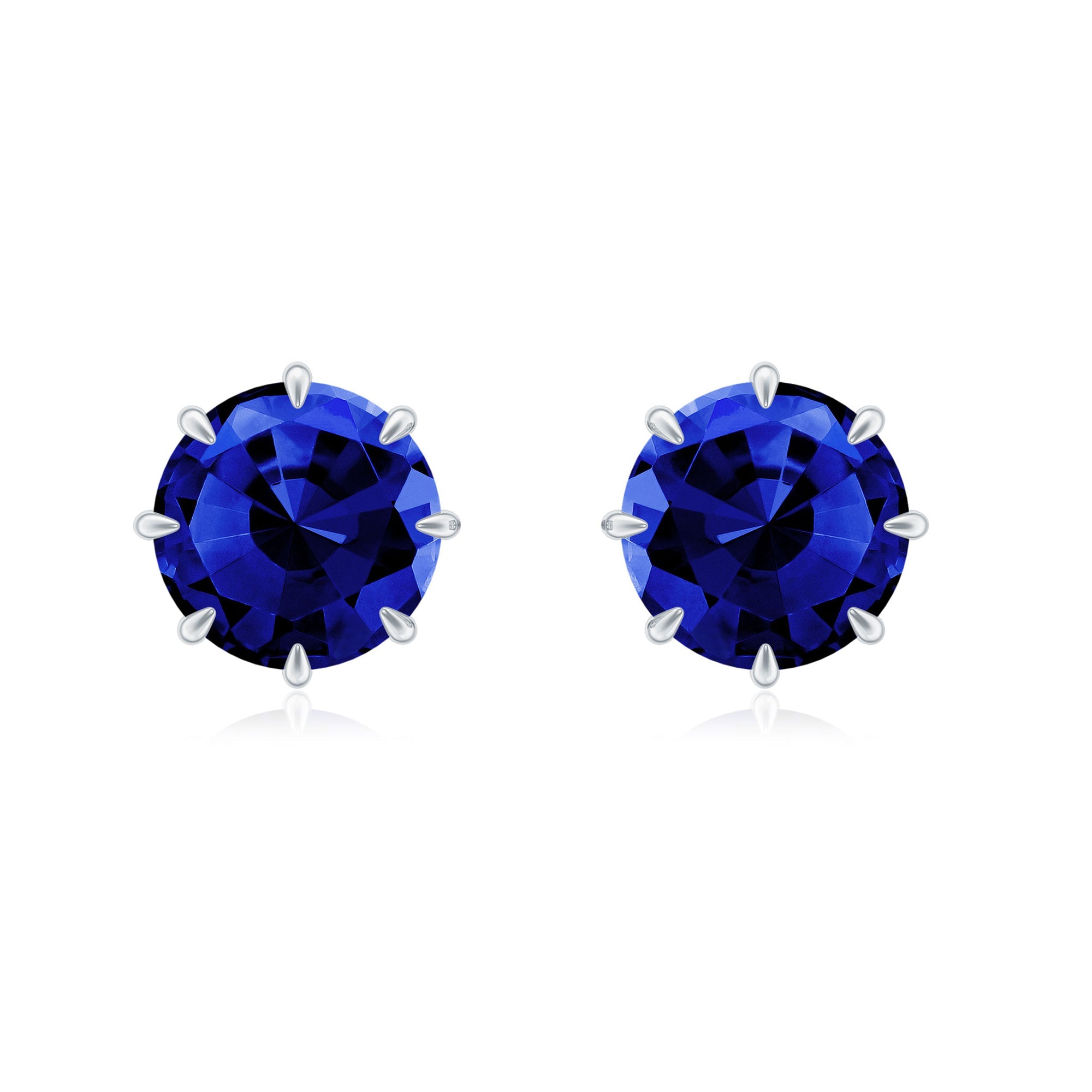 Lab Created Round Blue Sapphire Solitaire Stud Earrings in Claw Setting