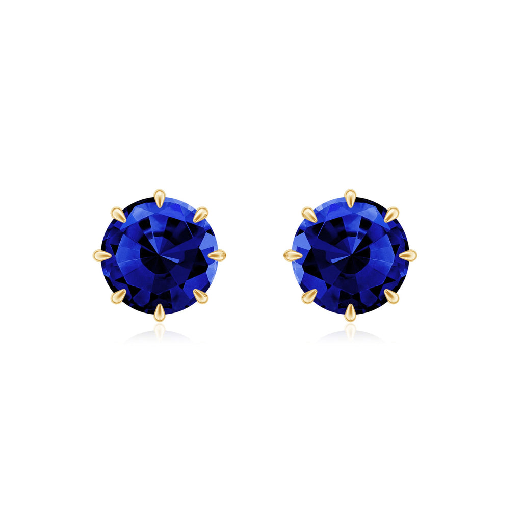 Lab Created Round Blue Sapphire Solitaire Stud Earrings in Claw Setting
