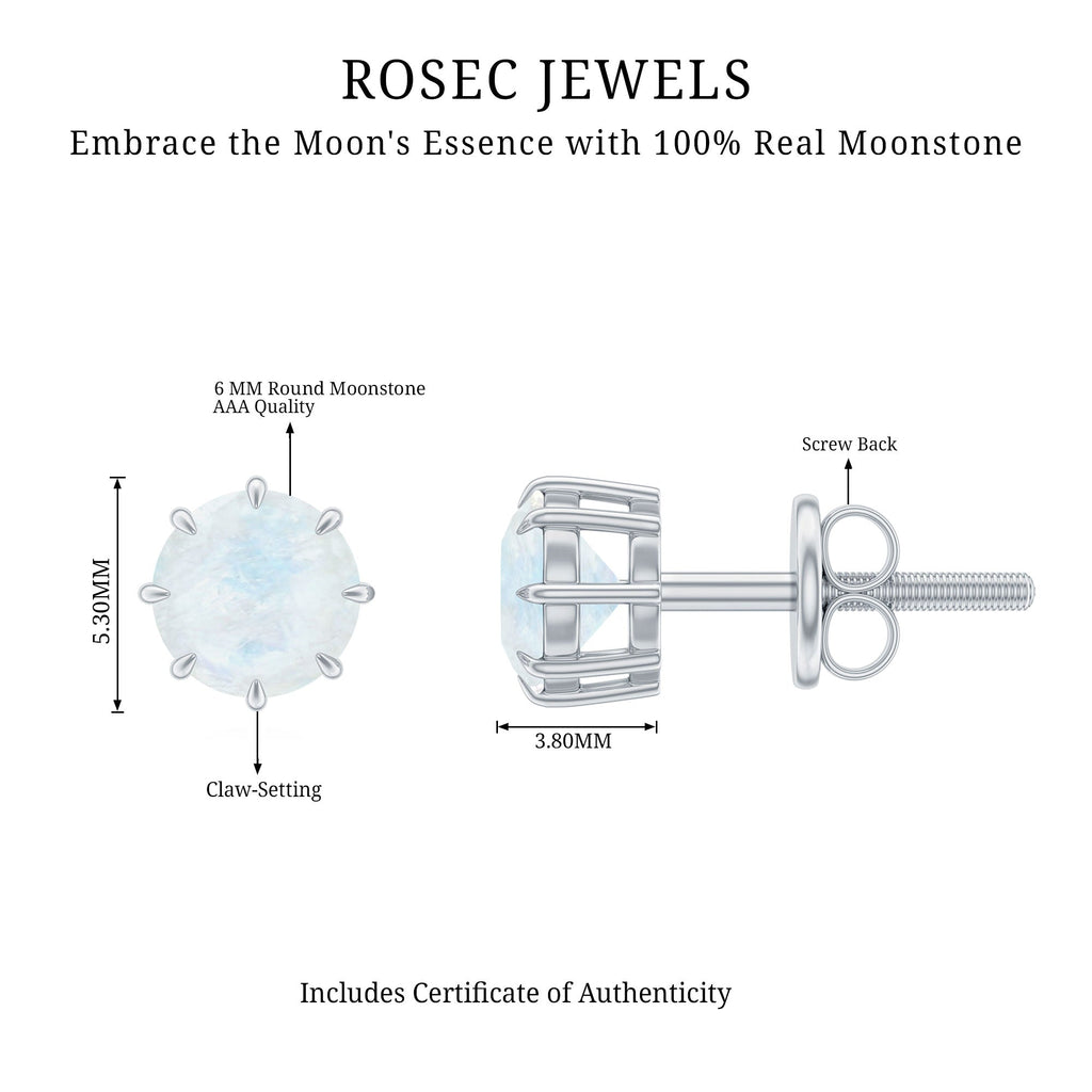 Real 0.7 Carat Moonstone Stud Earrings with Screw Back