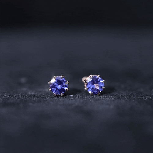 1 Carat Natural Tanzanite Round Stud Earrings for Women