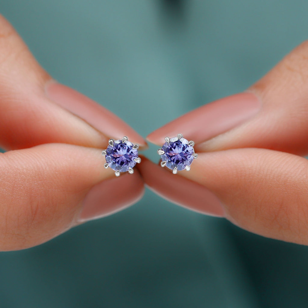 1 Carat Natural Tanzanite Round Stud Earrings for Women