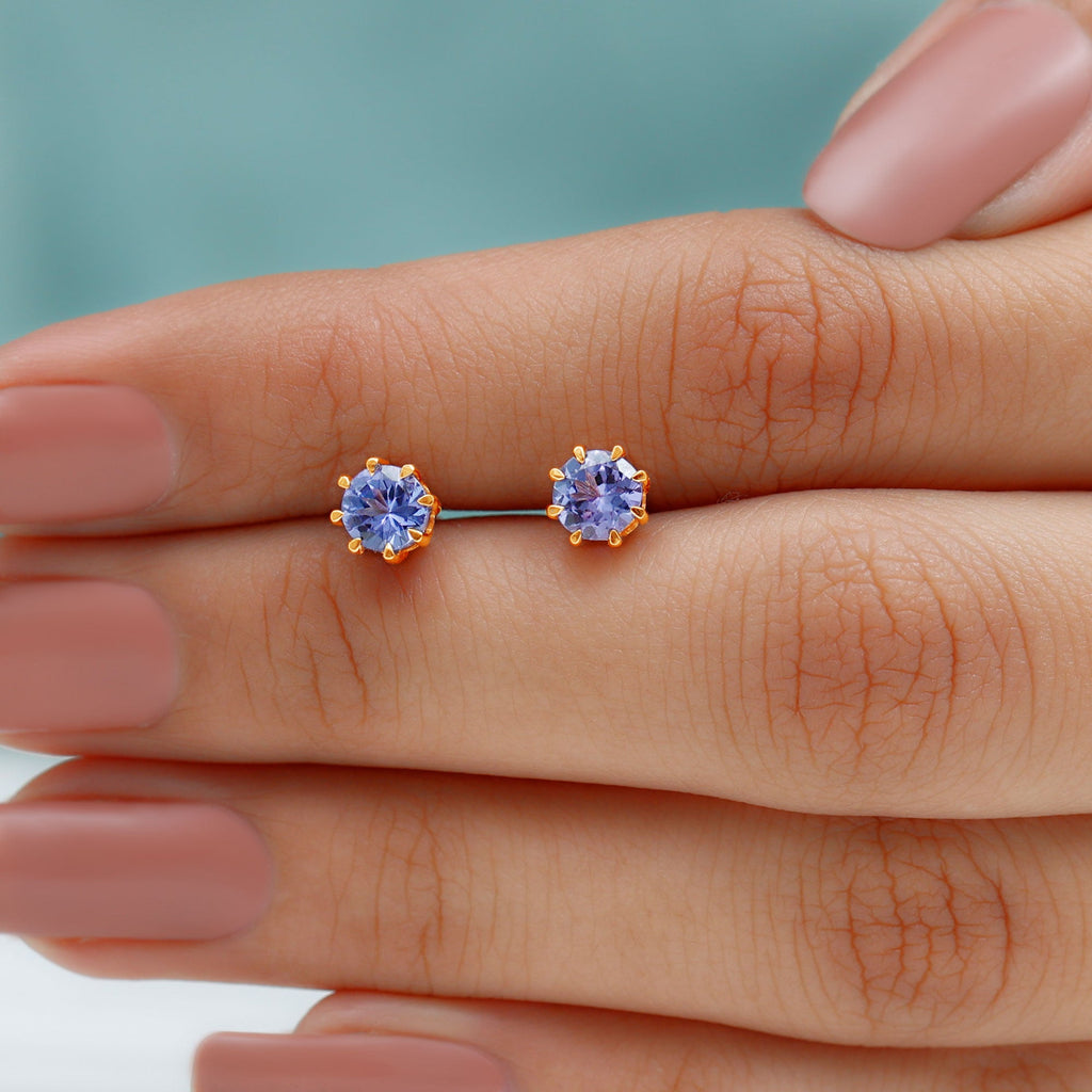 1 Carat Natural Tanzanite Round Stud Earrings for Women