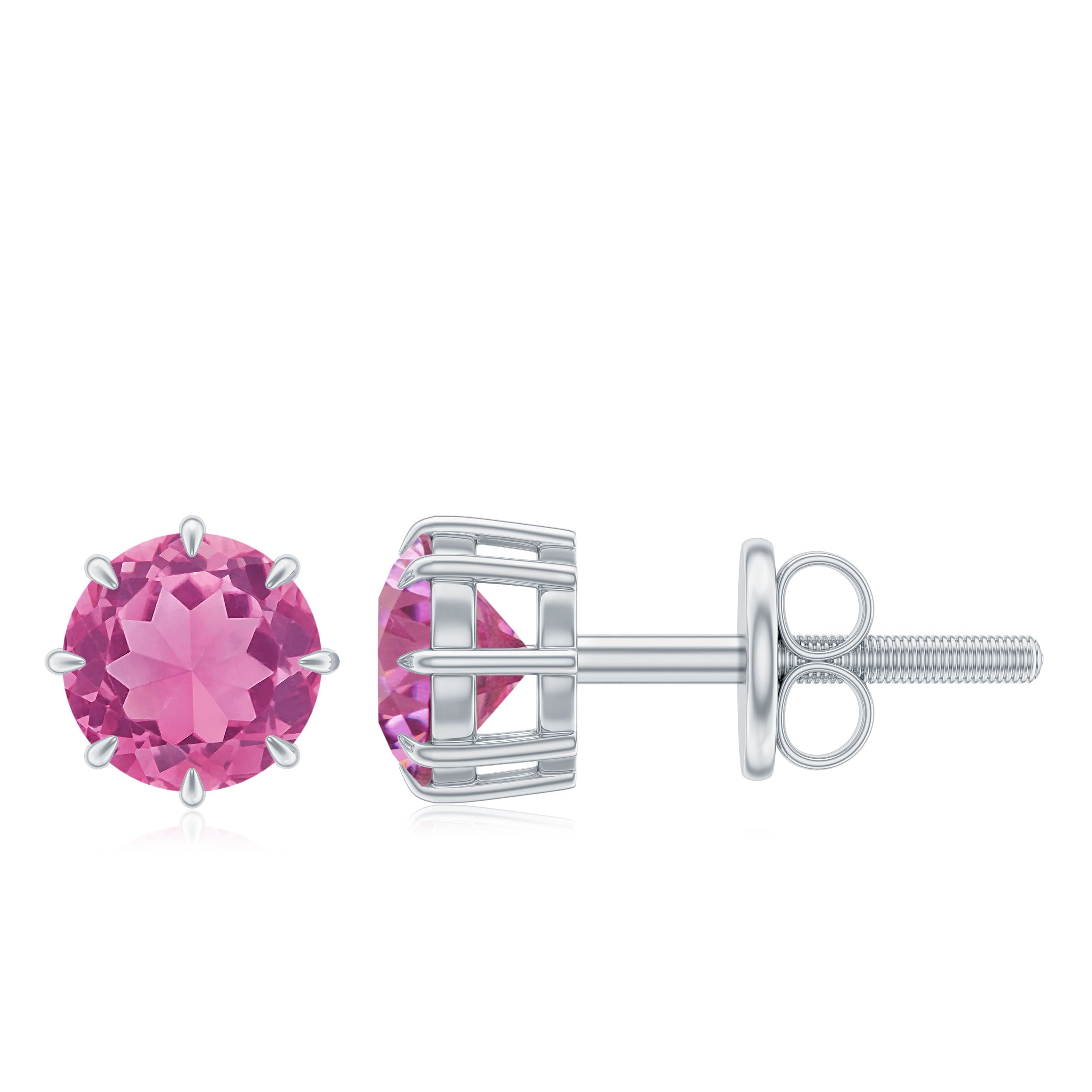 Genuine 1 Carat Pink Tourmaline Stud Earrings with Screw Back