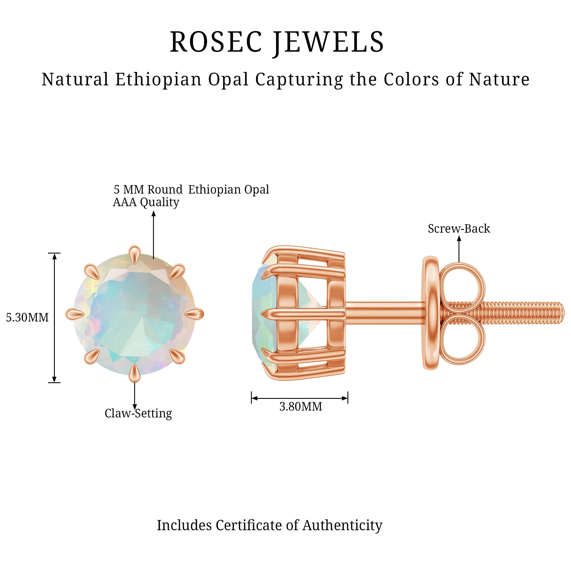 Natural Ethiopian Opal Solitaire Stud Earrings